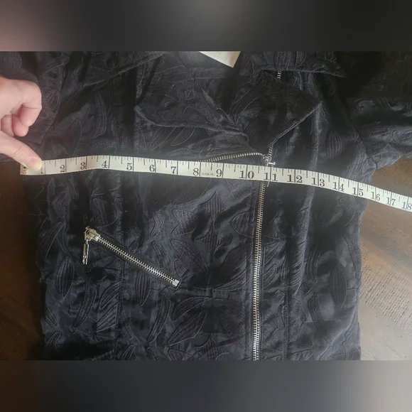 NWT Anne Fontaine Black Floral Zipper Moto Jacket Sz Small - Picture 8 of 10